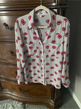Rare Express Portofino Polka Dot Lip Print Blouse